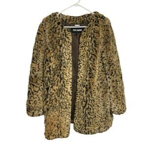 Steve Madden Faux Fur Coat Jacket‎ Womens M Animal Print Tiger Leopard Mob Wife